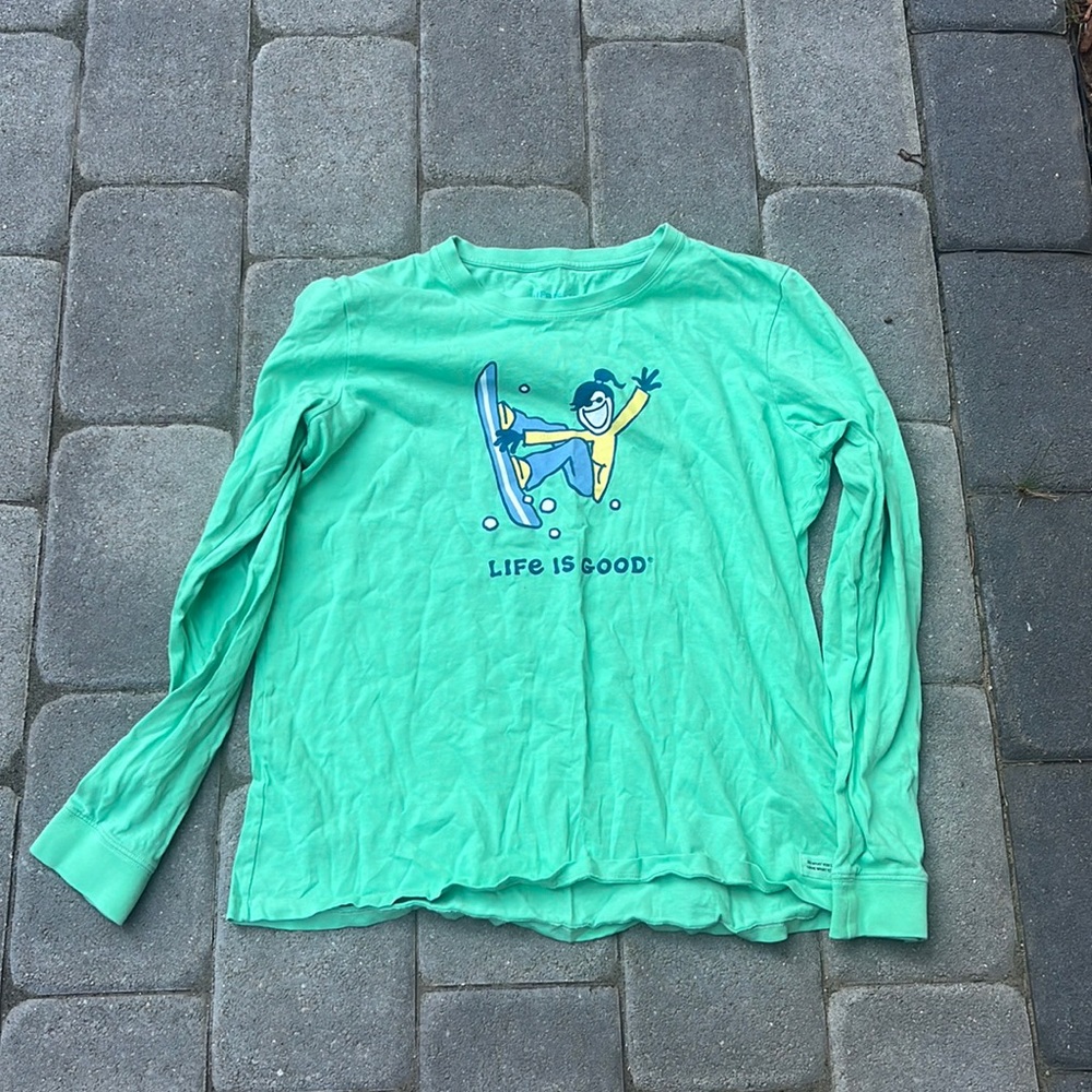 Life is good green snowboarding long-sleeve tee shirt size large. 5 for shipping